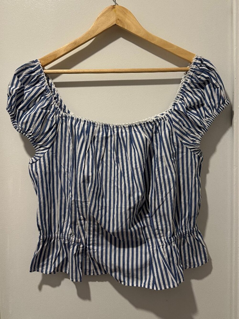 Striped Cap-Sleeve Blouse